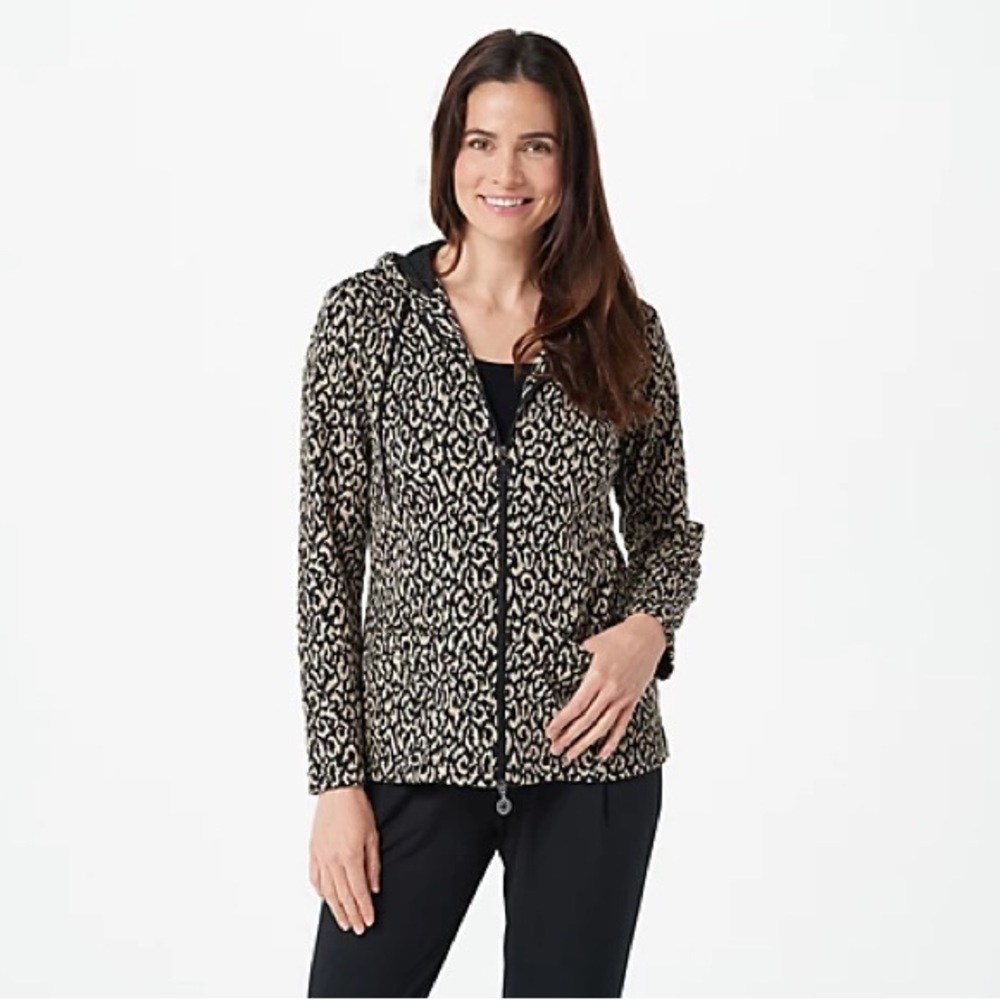 Linea Leisure by Louis Dell'Olio Zip Front Jacquard Hoodie, Sz L